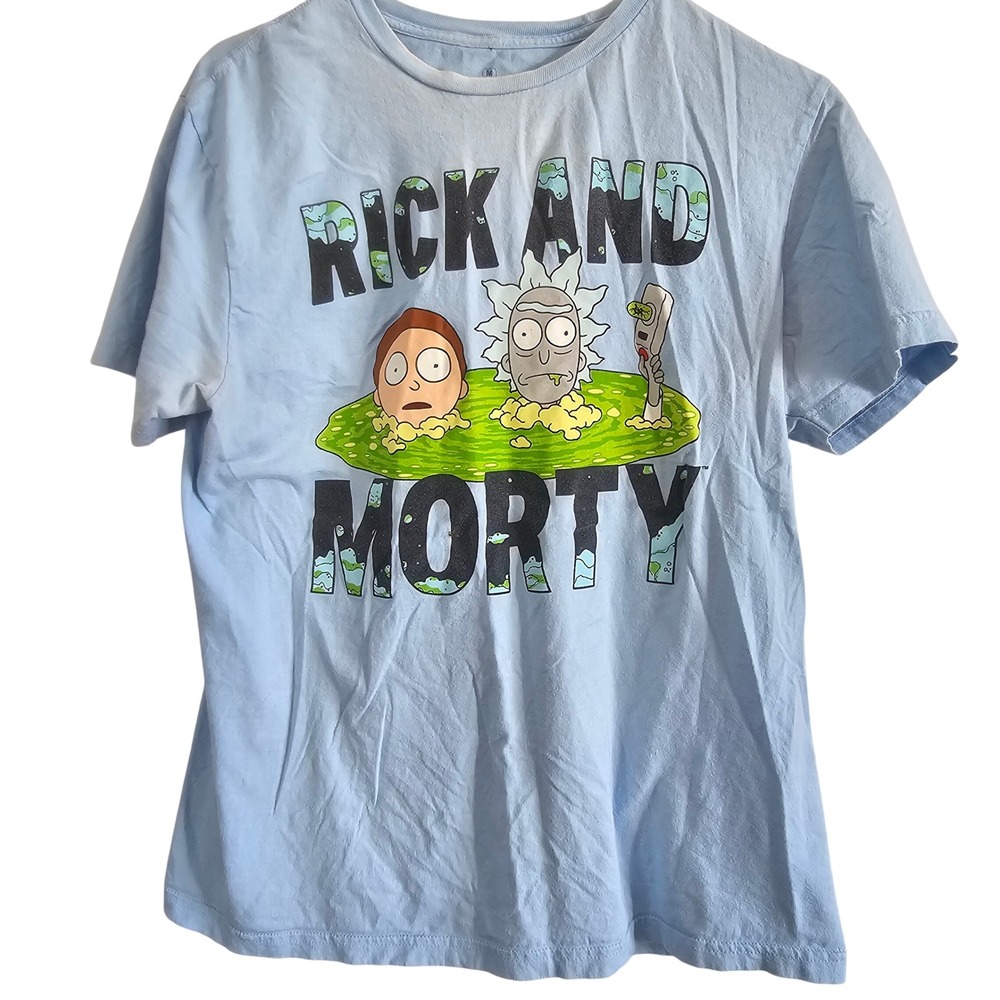 Rick and Morty Ripple Junction Light Blue Graphic T-Shirt Adult Swim Mens Medium